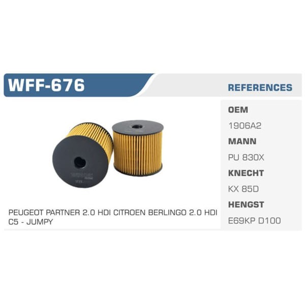 WINKEL WFF-676 Mazot Filtresi Scudo / 206 306 307 406 807 Partner / C5 Berlingo 2.0 HDI Dw10 2.0 Jtd 