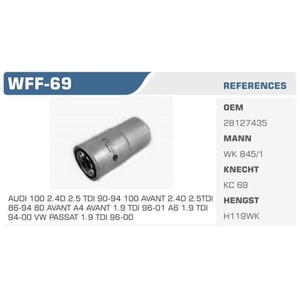WINKEL WFF-69 Mazot Filtresi Passat / 80 A4 A6 / S70 1.9 TDI Ahh Ahu 1Z Koli: 50 Ad. 