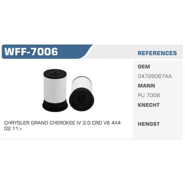 WINKEL WFF-7006 Mazot Filtresi Cherokee IV 11- Grand Cherokee 3.0 CRDI Koli: 50 Ad. 
