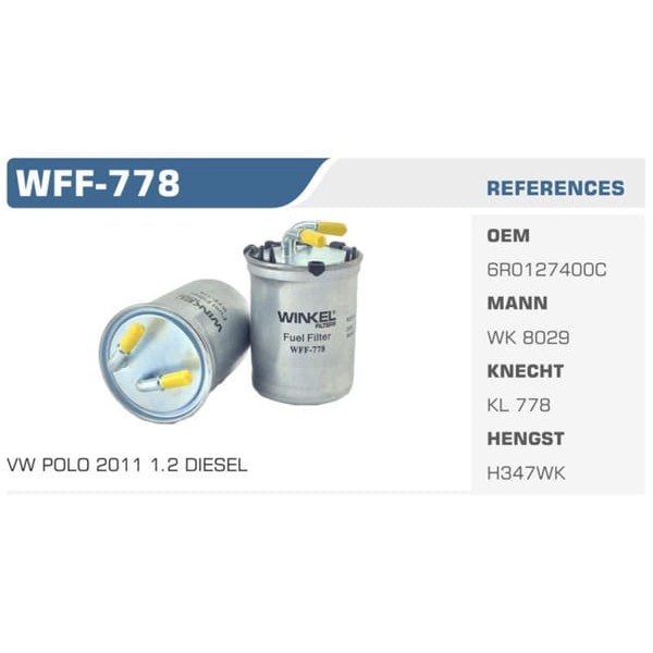 WINKEL WFF-778 Mazot Filtresi Polo 14- / A1 11- / Ibiza V 10- / Fabia 10- Roomster 10- Rapid 1.6 TDI 