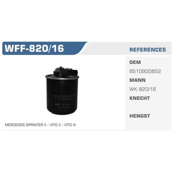 WINKEL WFF-820-16 Mazot Filtresi Sprinter Vito 110Cdı 113Cdı 116Cdı Koli: 50 Ad.