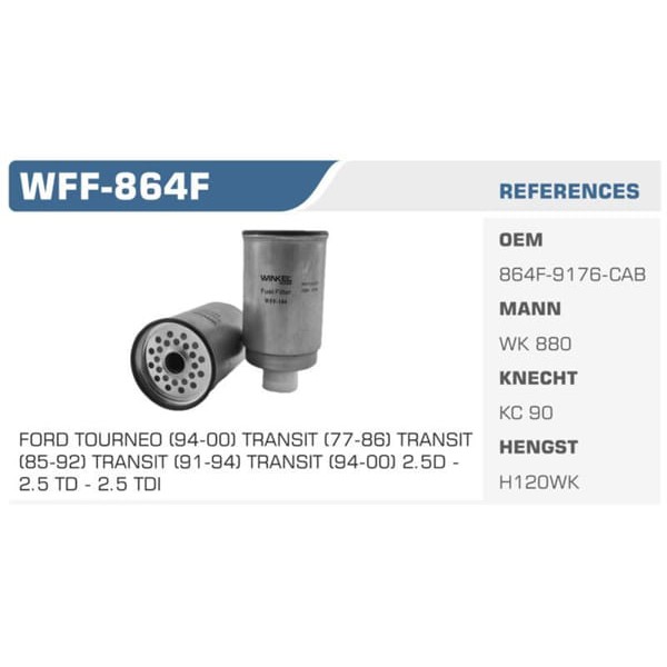 WINKEL WFF-864F Mazot Filtresi Transit 94-00 2.4 2.5 D-Td Koli: 50 Ad. 