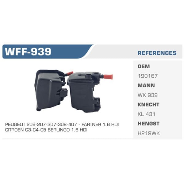 WINKEL WFF-939 Mazot Filtresi 206 207 307 308 407 Partner / C3 C4 / Fiesta Focus II Focus 1.6 HDI 1.