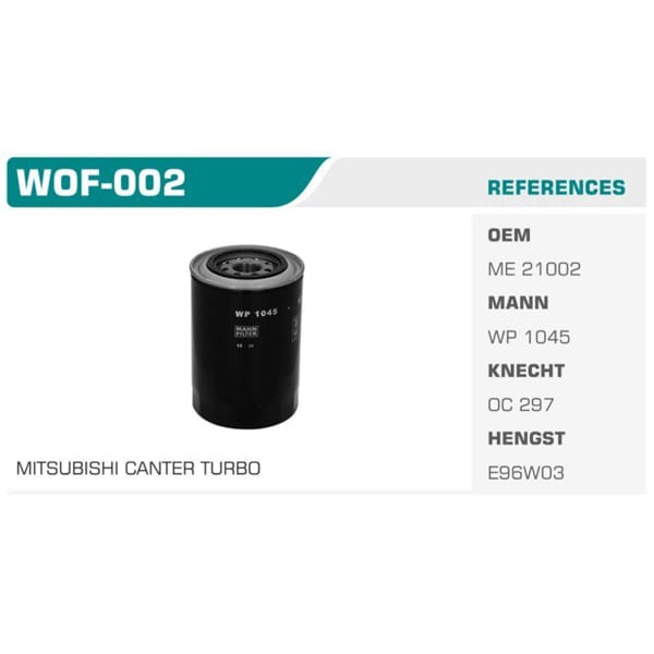 WINKEL WOF-2 Yağ Filtresi H100 Kamyonet Yeni Model Hd35 4.0Cc / Canter Turbo Prestıge Koli: 24 Ad.