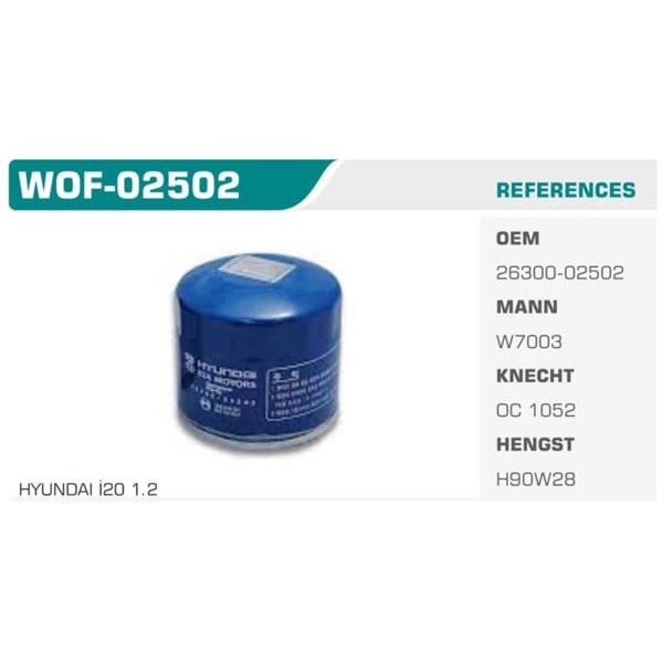 WINKEL WOF-2502 Yağ Filtresi İ20 / Rio III 1.2 1.25 Blue 1.4 Benzinli Cvvt Koli: 40 Ad. 