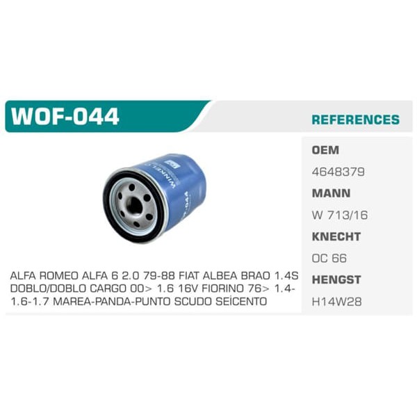 WINKEL WOF-44 Yağ Filtresi Murat 131 SLX Palio 1.6 16V 1.4 Albea 1.2 -01 1.6 16V Tempra 1.6Ie Tipo 1