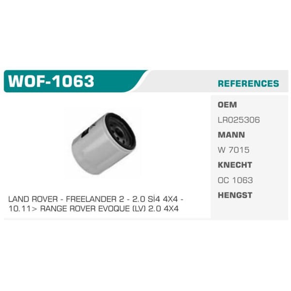 WINKEL WOF-1063 Yağ Filtresi Fiesta V Focus II III C-Max B-Max Mondeo III IV Galaxy / Mazda 3 Mazda