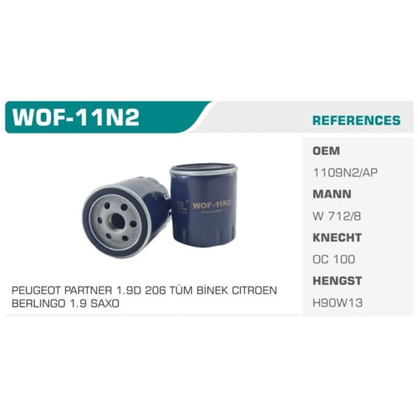 WINKEL WOF-11N2 Yağ Filtresi Scudo Ducato / 106 206 305 306 307 309 405 406 407 Partner Boxer / C4 C 