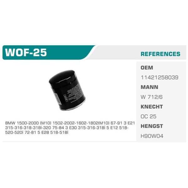 WINKEL WOF-25 Yağ Filtresi Bmw 3 E21 E30 Koli: 50 Ad. 