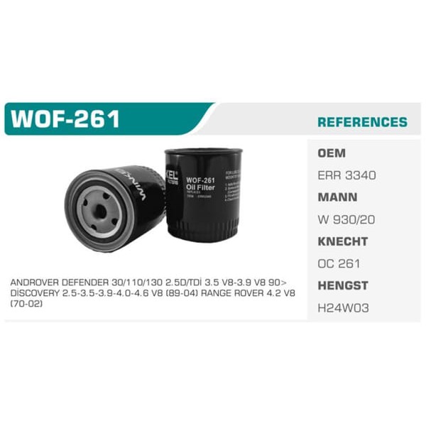 WINKEL WOF-261 Yağ Filtresi Range Rover 94-02 4.6 224Hp Koli: 50 Ad.