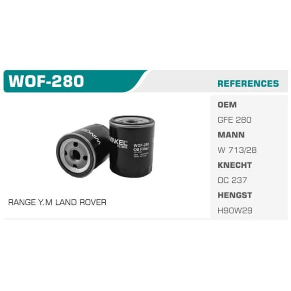 WINKEL WOF-280 Yağ Filtresi 45 75 200 400 1.4 1.6 1.8 Koli: 50 Ad. 