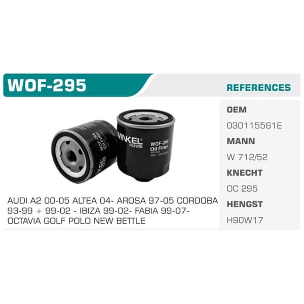 WINKEL WOF-295 Yağ Filtresi Golf V Golf Vıı Bora Polo Hb 10- / Ibiza Leon / Fabia Octavia 1.4 1.6 1. 