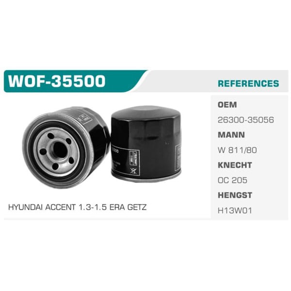 WINKEL WOF-35500 Yağ Filtresi Accent Era 95-06 Excel Getz 94-05 İ20 İ30 11- Elantra / Ceed / 6 / Vit