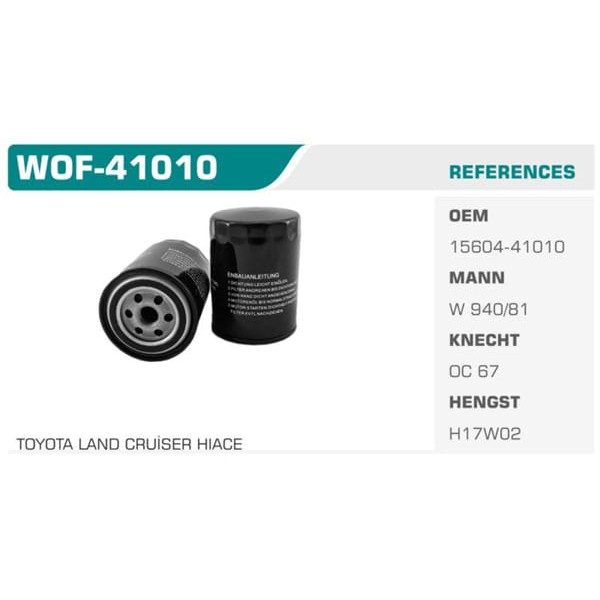 WINKEL WOF-41010 Yağ Filtresi Hıace Land Cruiser Cressıda 2.0 Glı 109Hp Koli: 50 Ad. 