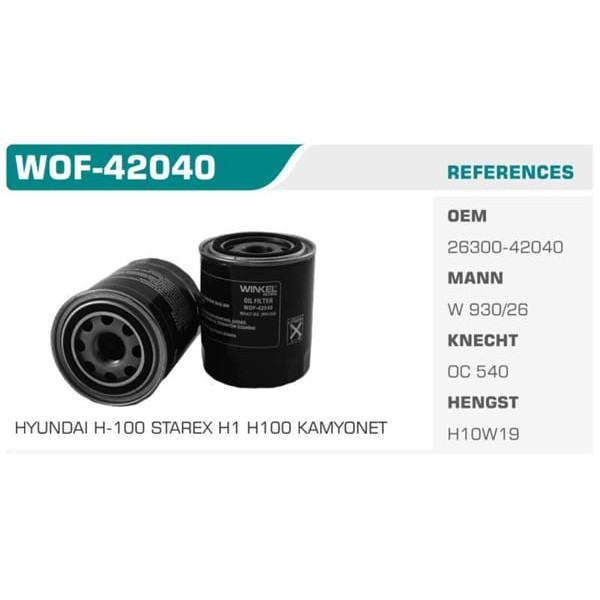 WINKEL WOF-42040 Yağ Filtresi Starex 97- 2.5TDCI H1 01- 2.5 CRDI H100 2.5Tcı / Bongo Sorento / L300