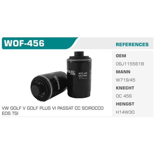 WINKEL WOF-456 Yağ Filtresi Golf VI Passat Cc Tiguan Transporter T5 / A3 A4 A5 A6 Q3 / Leon / Cayenn