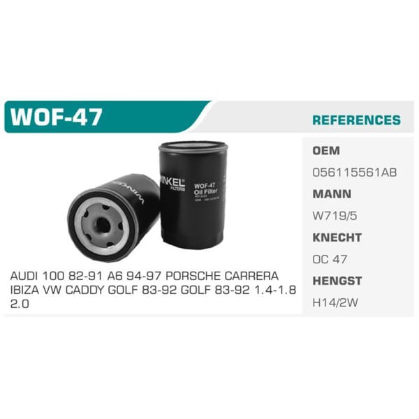 WINKEL WOF-47 Yağ Filtresi Golf III IV Bora Polo Passat Caddy Transporter T5 Lt28-35 / A3 A4 A6 A8 /