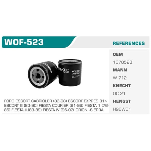 WINKEL WOF-523 Yağ Filtresi Ascona Kadett / Fiesta IV Focus C-Max Mondeo III Ka Koli: 50 Ad.