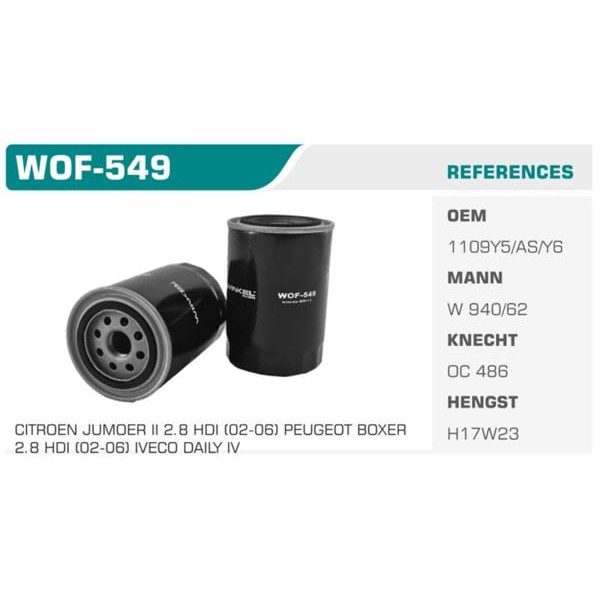 WINKEL WOF-549 Yağ Filtresi Ducato II 02- / Boxer II 02- / Jumper II 02-06 2.8 HDI 2.8 Jtd 2.3 Jtd K