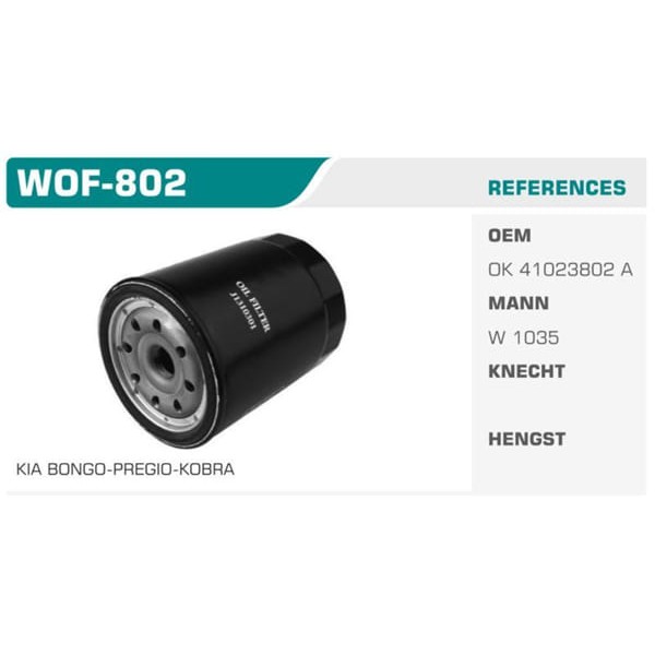 WINKEL WOF-802 Yağ Filtresi Bongo K3500 Pregio Koli: 20 Ad. 