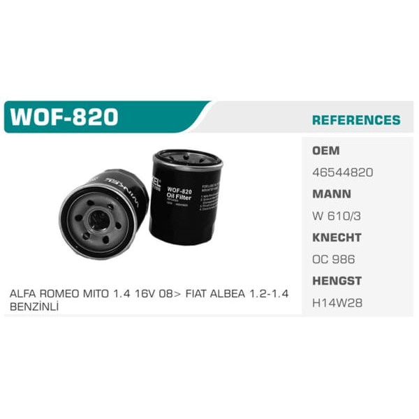 WINKEL WOF-820 Yağ Filtresi Palio Albea Doblo Brava Stilo Punto / Mıto / Astra F Corsa A B Combo / C