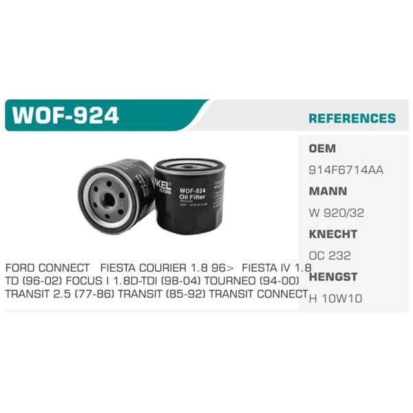 WINKEL WOF-924 Yağ Filtresi Fiesta IV V Focus I II Transit Connect Transit T15 1.8 TDCI 1.8 TDI 1.8D 