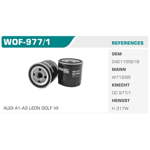 WINKEL WOF-977-1 Yağ Filtresi Golf Vıı Polo Jetta / A1 A3 / Leon 1.2 Tfsı 1.4 Tfsı Koli: 50 Ad.