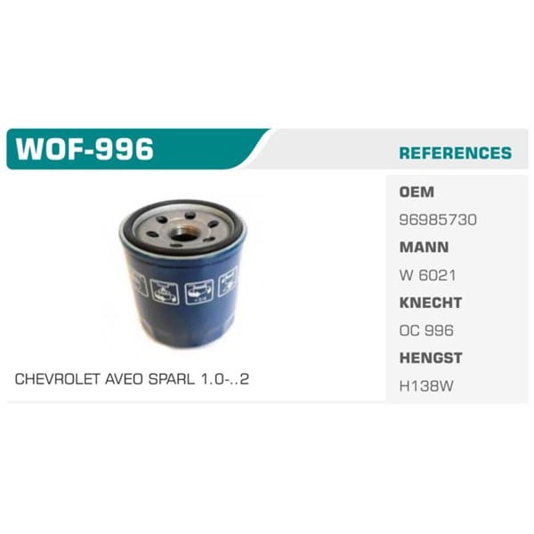 WINKEL WOF-996 Yağ Filtresi Aveo Spark 1.2 Koli: 50 Ad.