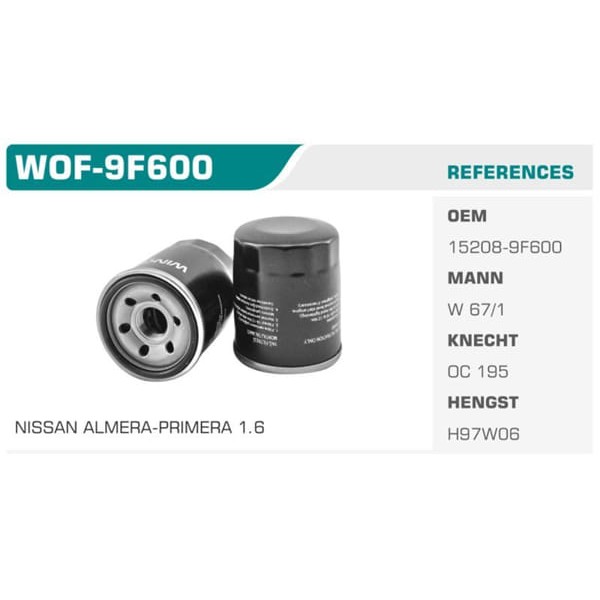 WINKEL WOF-9F600 Yağ Filtresi Palio Albea Doblo Brava Stilo Punto / Mıto / CLIO III Megane III Lagun 