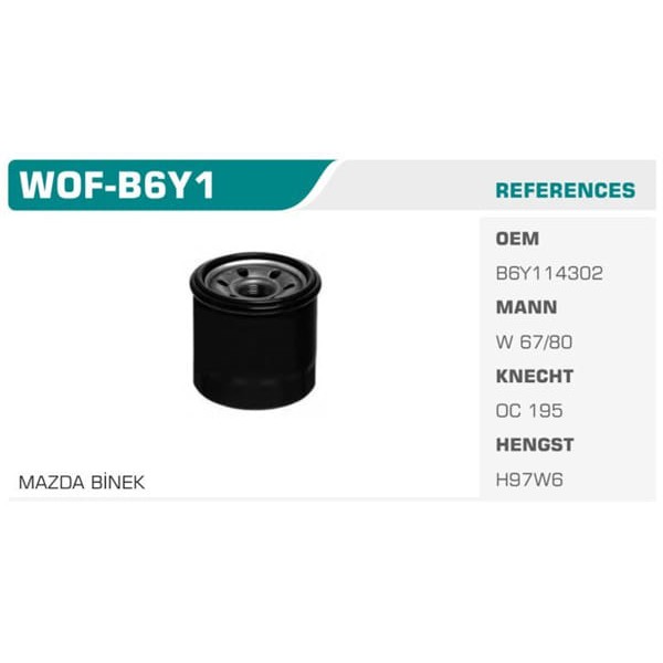 WINKEL WOF-B6Y1 Yağ Filtresi Rio / Primera / 323 Koli: 50 Ad.