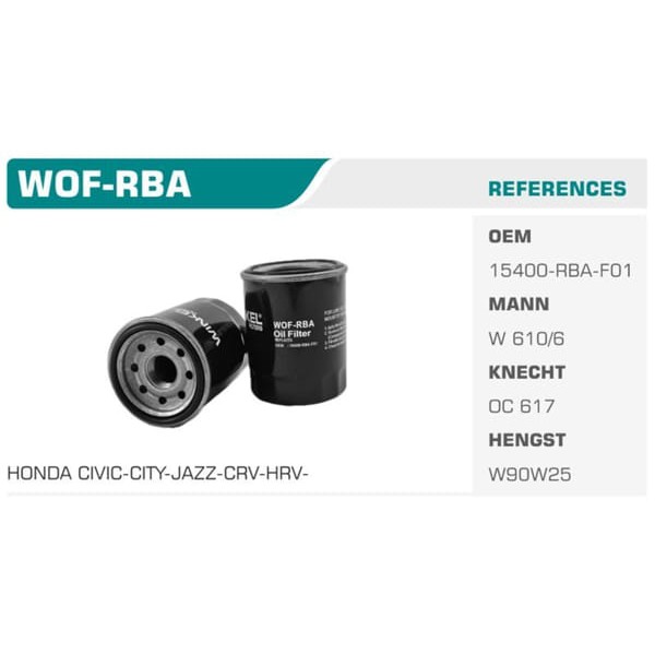 WINKEL WOF-RBA Yağ Filtresi Civic 01- City 07- Accord 03- Crv Cr-V 07- Jazz 02- 