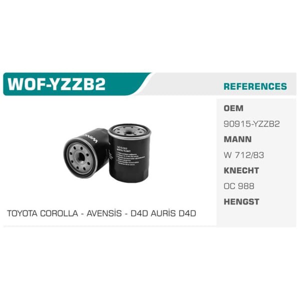 WINKEL WOF-YZZB2 Yağ Filtresi Favorıt Felıcıa / Corolla 04-10 Auris 07-10 1.4 D4D