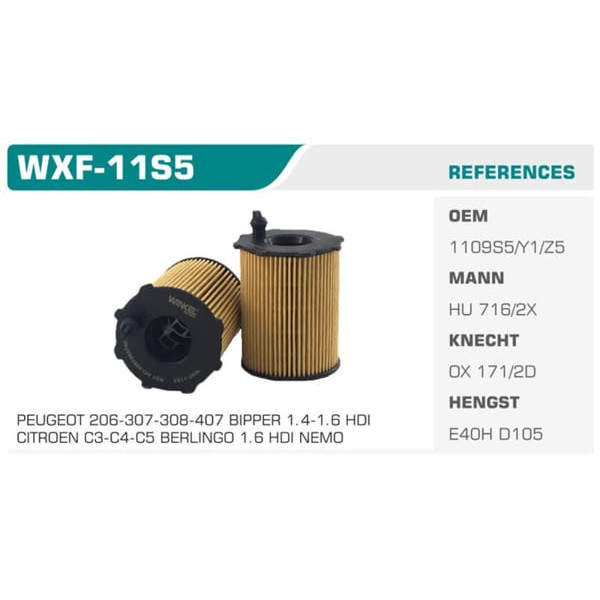 WINKEL WXF-11S5 Yağ Filtresi 107 206 207 301 307 308 407 Bipper Partner Tepee / C-Elysee C1 C2 C3 C4 