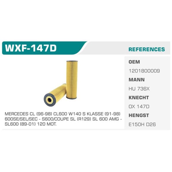 WINKEL WXF-147D Yağ Filtresi Mercedes Sl R129 Sl 600 394Hp 92-01 Eco Koli: 50 Ad. 