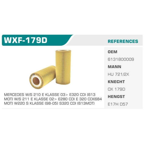 WINKEL WXF-179D Yağ Filtresi Mercedes W211 W220 99-08 Eco Mann Tıpı 