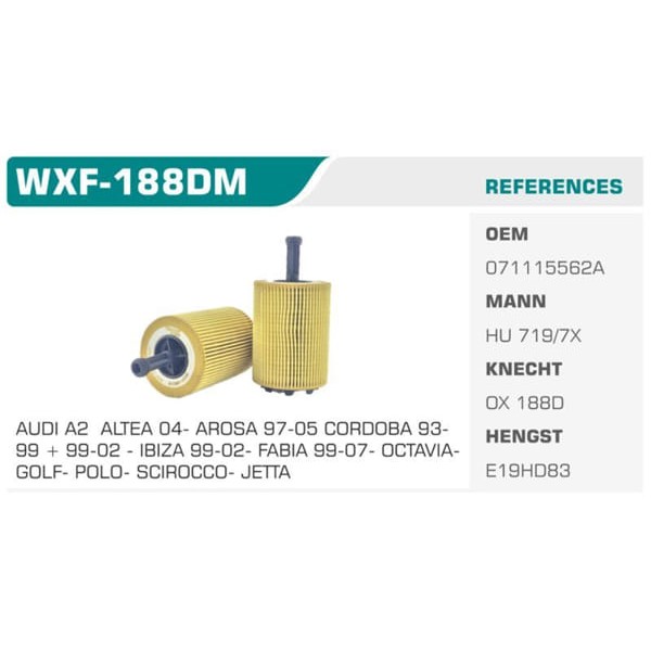 WINKEL WXF-188DM Yağ Filtresi Golf IV V VI Polo Jetta III IV Passat Caddy 04- Caddy III Transporter