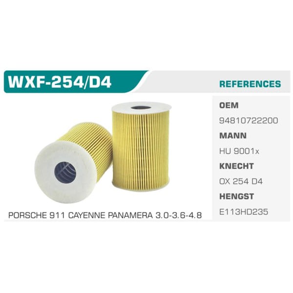 WINKEL WXF-254-D4 Yağ Filtresi Cayenne Macan Panamera 4.8S-Gts-T 3.0S 3.6T 3.0S 3.6 4.8 Koli: 50 Ad.