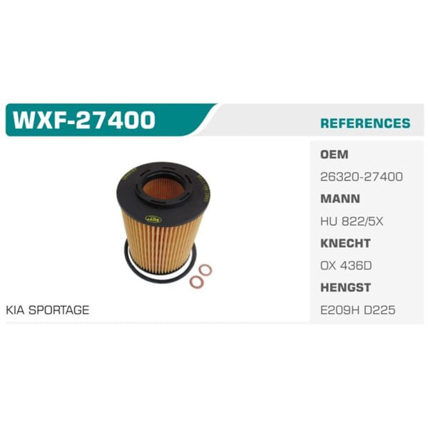 WINKEL WXF-27400 Yağ Filtresi Sonata Santa Fe 4×4 Tucson / Ceed Sportage 2.0 CRDI 2.2 CRDI Koli: 50