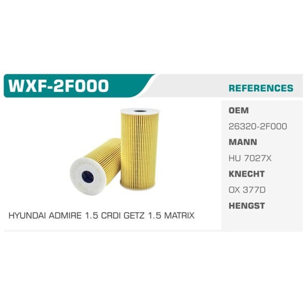 WINKEL WXF-2F000 Yağ Filtresi İx35 10- / Sorento 10- Sportage 10- 2.0 CRDI 2.2 CRDI Koli: 50 Ad.