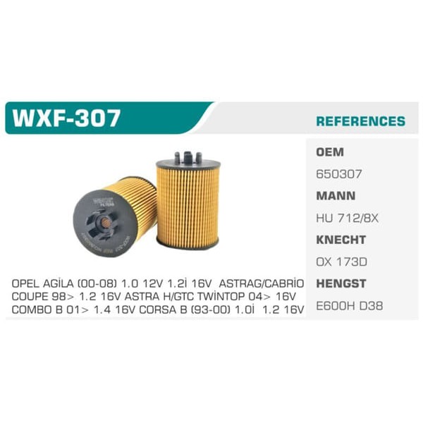 WINKEL WXF-307 Yağ Filtresi Astra G H Corsa B C D Combo Agila Merıva Tigra 1.2 X12Xe X12Xe A12Xer Z1 