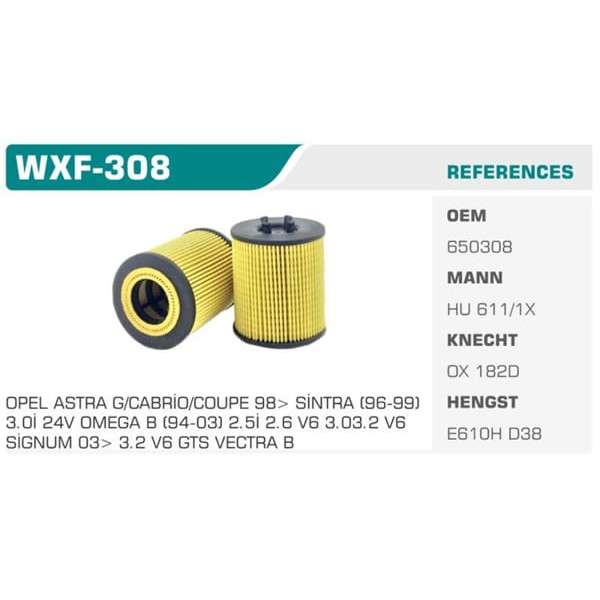 WINKEL WXF-308 Yağ Filtresi Astra G Vectra B C Omega B 1.8 16V 2.5 V6 3.0 V6 Eco 