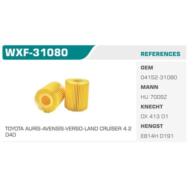 WINKEL WXF-31080 Yağ Filtresi Auris 07- Verso Avensis Rav4 2.0 D4D 2.2 D4D Koli: 50 Ad.