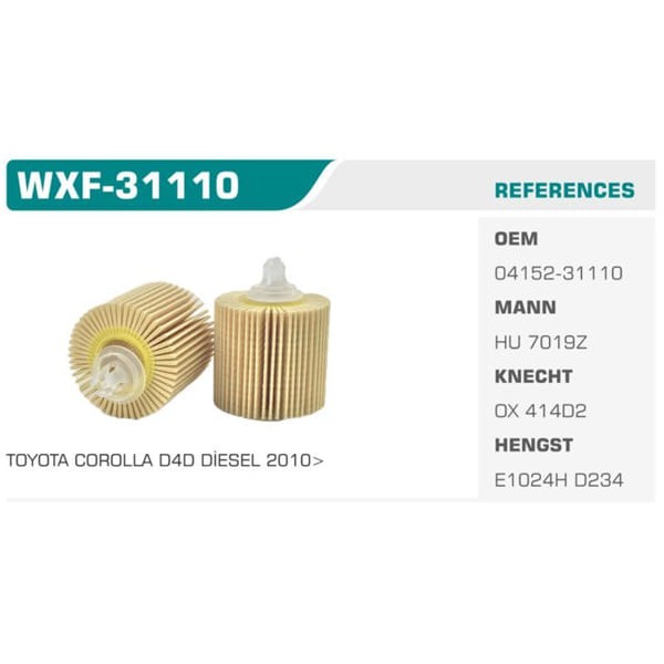 WINKEL WXF-31110 Yağ Filtresi Corolla 13- Auris 10-12 Yaris 06- Urban Cruiser 13- 1.4 D4D Eco