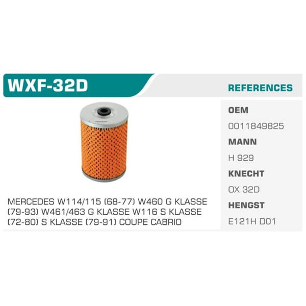 WINKEL WXF-32D Yağ Filtresi Mercedes W123 W116 W126 Eco Koli: 50 Ad. 