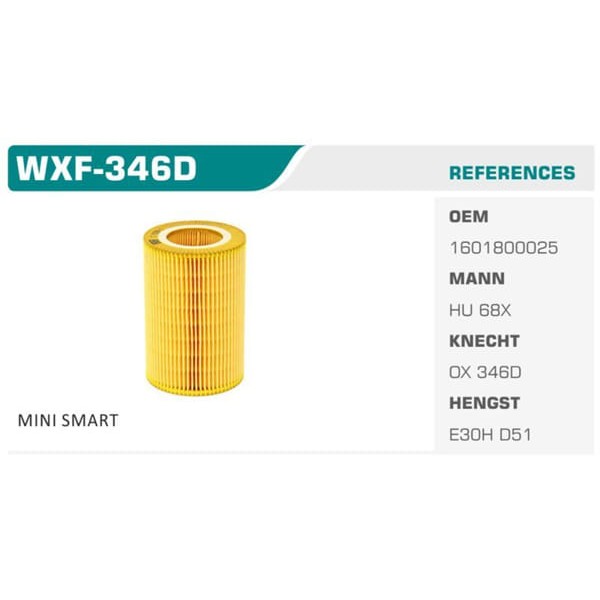 WINKEL WXF-346D Yağ Filtresi Fortwo Roadstar Eco Mann Tipi Koli: 50 Ad.
