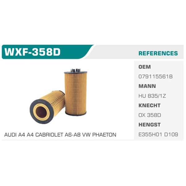WINKEL WXF-358D Yağ Filtresi A4 A6 A8 S4 S4 Quattro 4.2 V8 40V Koli: 50 Ad. 