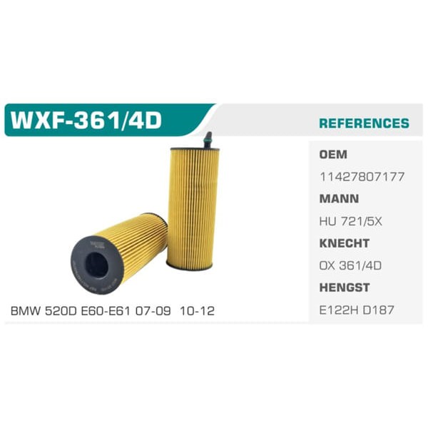 WINKEL WXF-361-4D Yağ Filtresi Bmw 1 Bmw 3 Bmw 5 Eco Mann Tipi Koli: 50 Ad. 