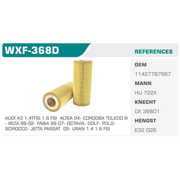 WINKEL WXF-368D Yağ Filtresi Bmw 3 Bmw 5 Bmw 7 Eco Mann Tipi Koli: 50 Ad. 