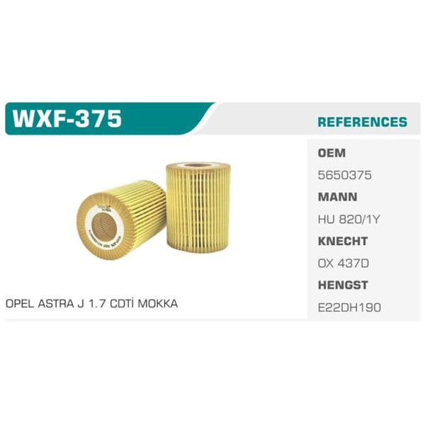 WINKEL WXF-375 Yağ Filtresi Astra H J Corsa D Zafira Merıva 1.7 Cdtı Koli: 50 Ad. 