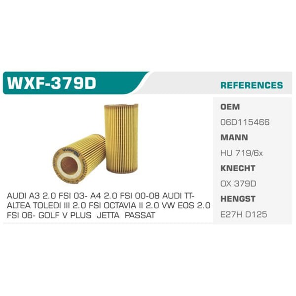 WINKEL WXF-379D Yağ Filtresi Golf V Jetta III Passat / A3 A4 A6 Tt / Toledo III Altea Xl Leon / Octa
